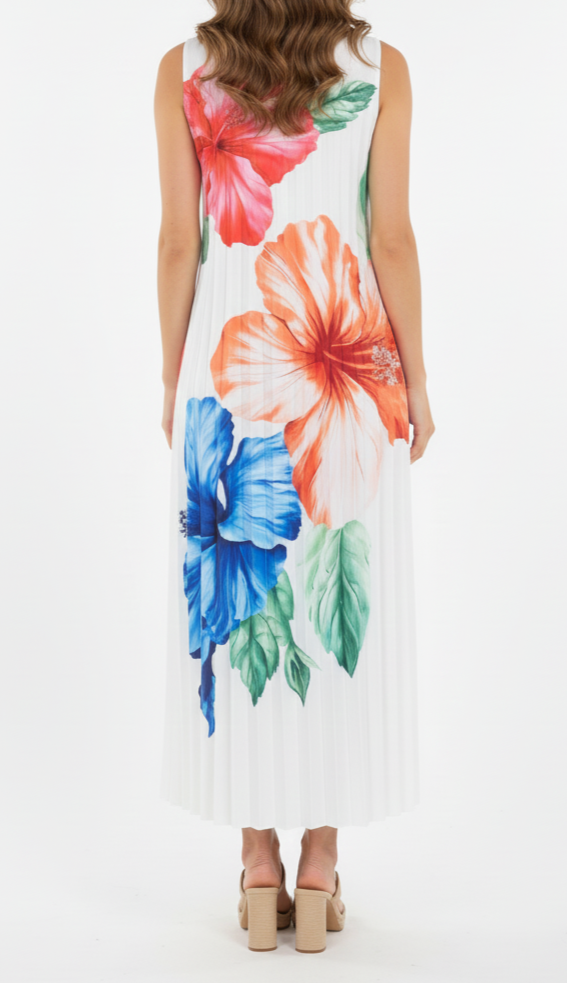 Vestido largo sin mangas y flores tropicales: Paquete mayoreo 3 piezas