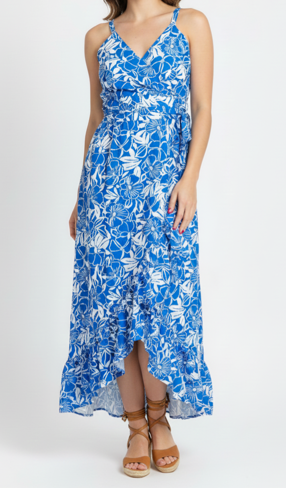 Vestido de tirante floral cruzado con olanes: Paquete mayoreo 3 piezas