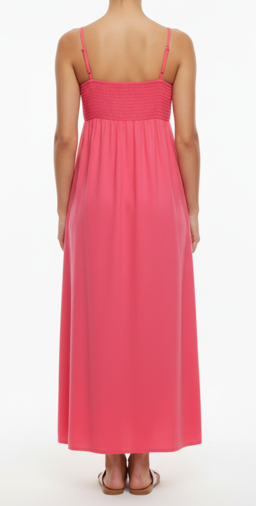 Vestido largo de tirantes con pecho fruncido: Paquete mayoreo 3 piezas