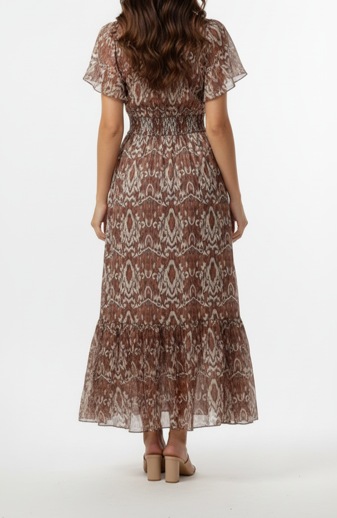 Vestido largo café con cintura: Paquete mayoreo 3 piezas