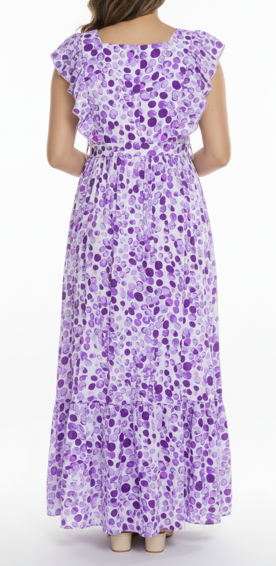 Vestido largo con estampado de bolas moradas: Paquete mayoreo 3 piezas