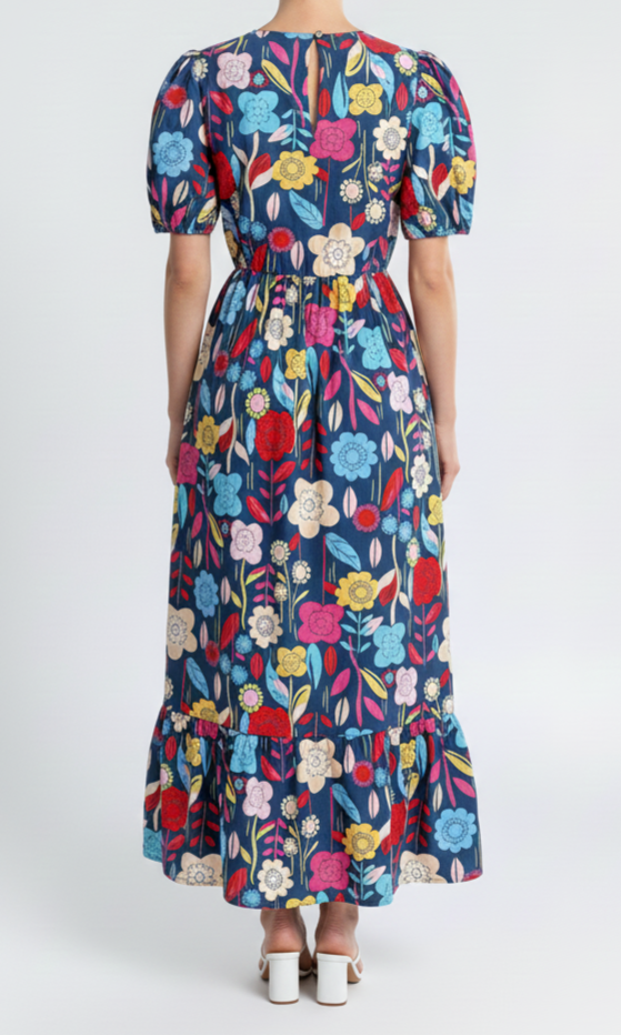 Vestido largo floreado obscuro: Paquete mayoreo 3 piezas