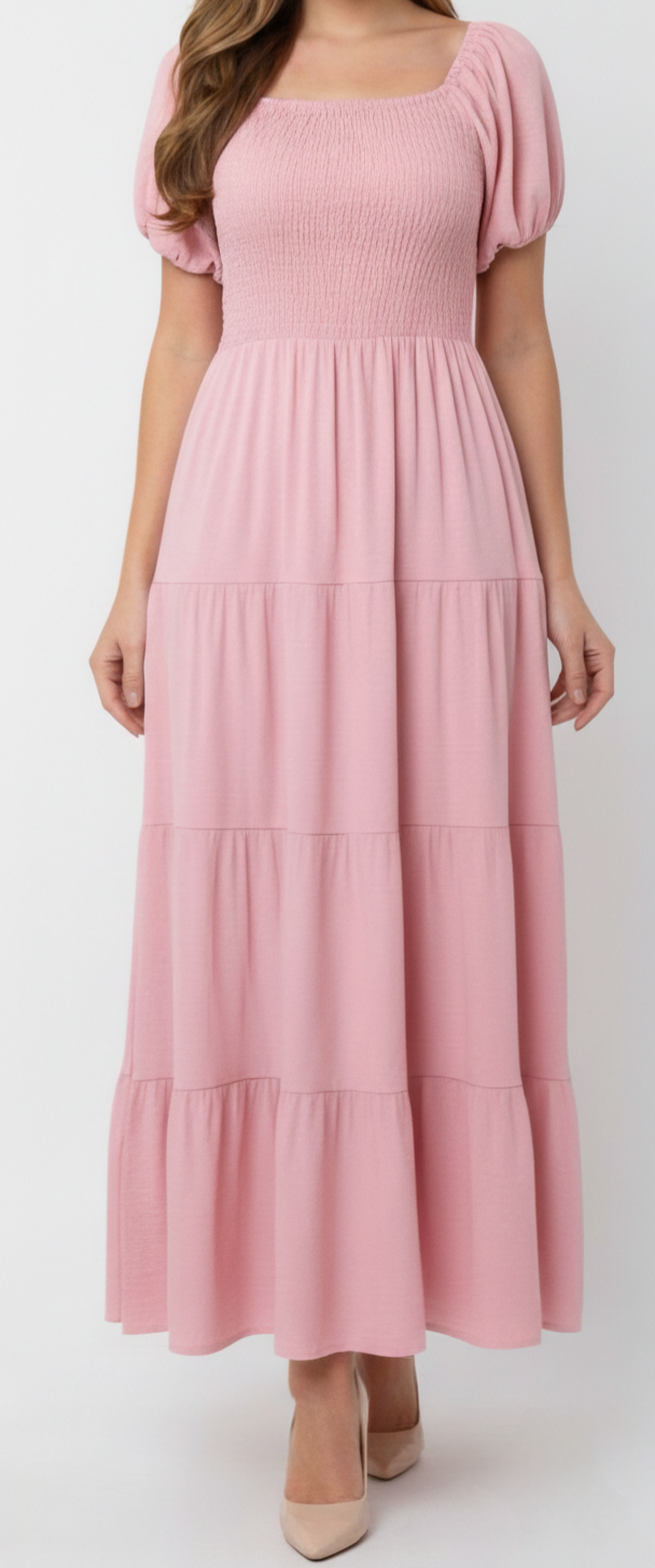 Vestido liso con resorte: Paquete mayoreo 3 piezas