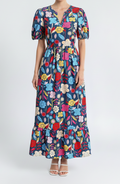 Vestido largo floreado obscuro: Paquete mayoreo 3 piezas