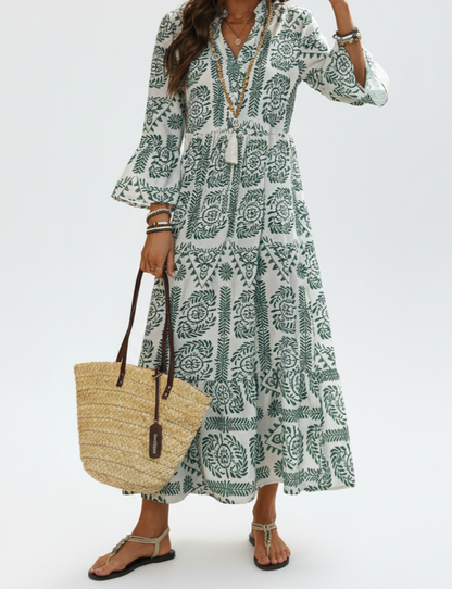 Vestido estampado botánico y manga campana: Paquete mayoreo 3 piezas