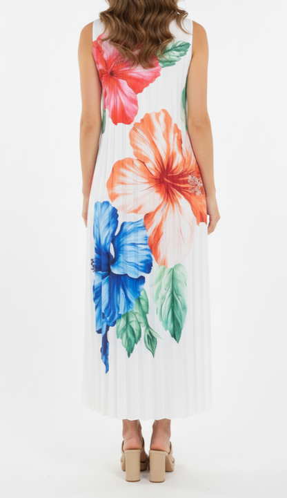 Vestido largo sin mangas y flores tropicales: Paquete mayoreo 3 piezas