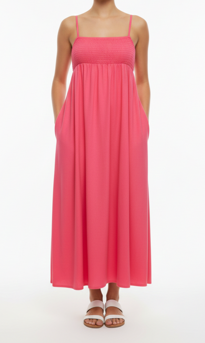 Vestido largo de tirantes con pecho fruncido: Paquete mayoreo 3 piezas