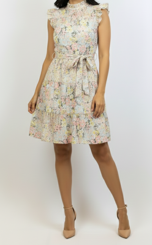 Vestido tipo coctel floreado tira bordada: Paquete mayoreo 3 piezas