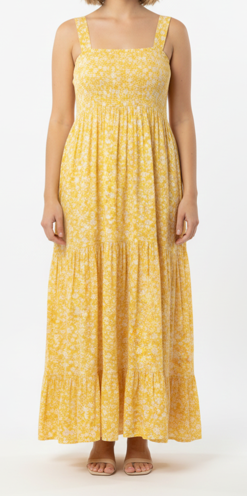 Vestido largo recto con flores: Paquete mayoreo 3 piezas