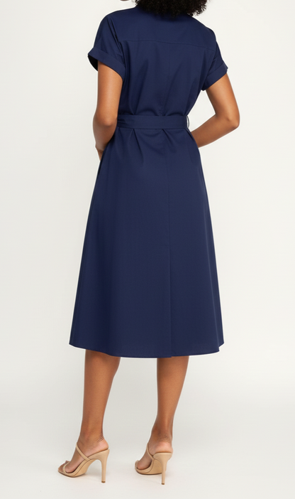 Vestido azul marino con cuello en V: Paquete mayoreo de 3 piezas