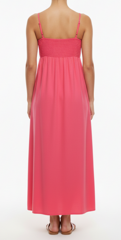 Vestido largo de tirantes con pecho fruncido: Paquete mayoreo 3 piezas