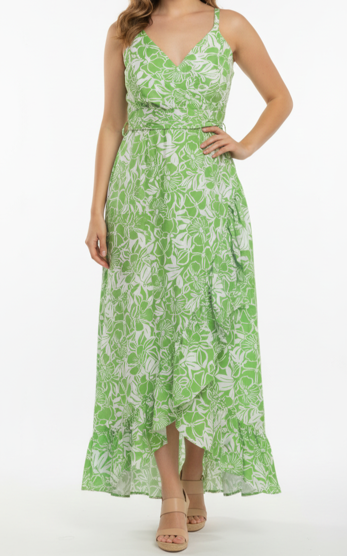 Vestido de tirante floral cruzado con olanes: Paquete mayoreo 3 piezas