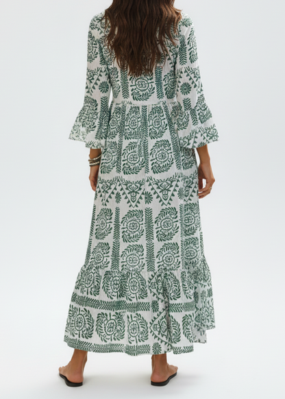 Vestido estampado botánico y manga campana: Paquete mayoreo 3 piezas