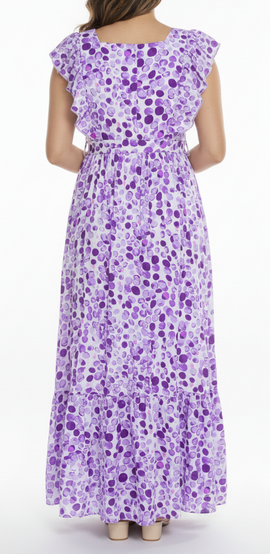 Vestido largo con estampado de bolas moradas: Paquete mayoreo 3 piezas