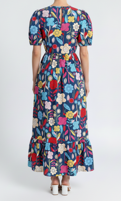 Vestido largo floreado obscuro: Paquete mayoreo 3 piezas