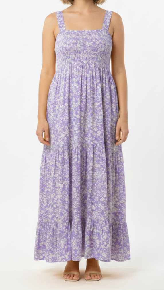 Vestido largo recto con flores: Paquete mayoreo 3 piezas