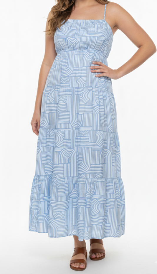 Vestido largo con tirantes celeste: Paquete mayoreo 3 piezas