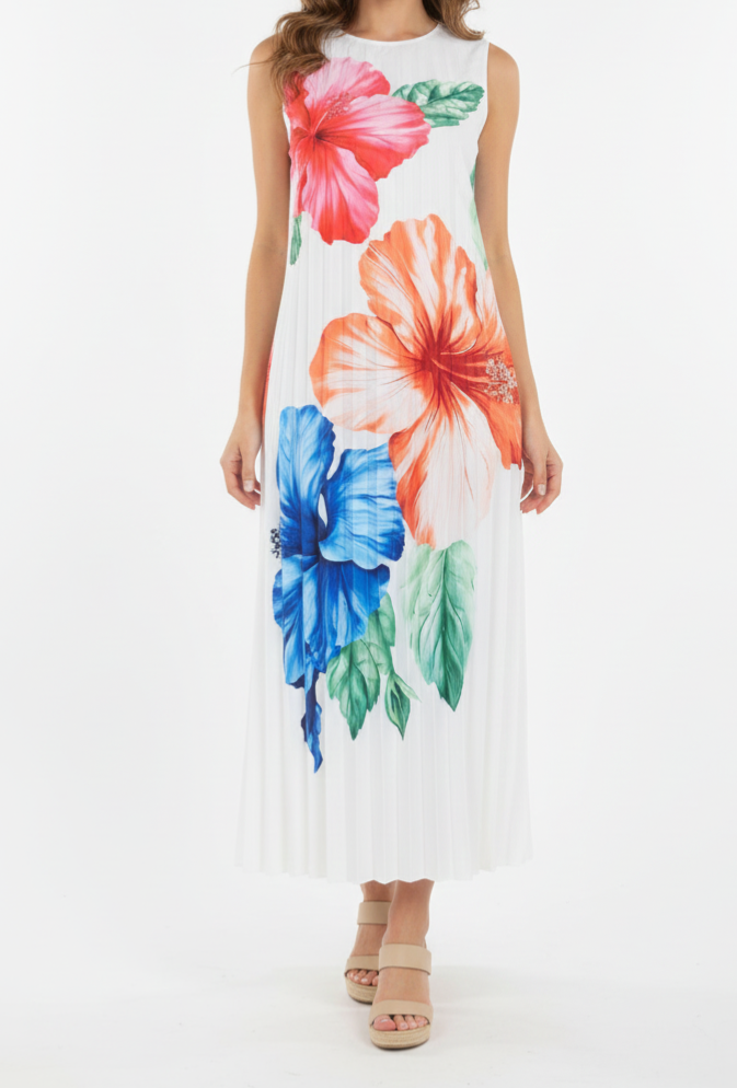 Vestido largo sin mangas y flores tropicales: Paquete mayoreo 3 piezas