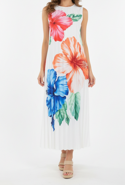 Vestido largo sin mangas y flores tropicales: Paquete mayoreo 3 piezas