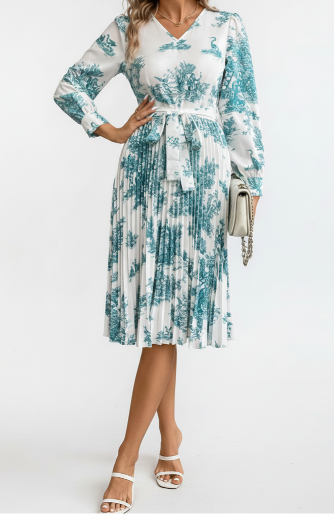 Vestido mindi manga larga plisado: Paquete mayoreo 3 piezas