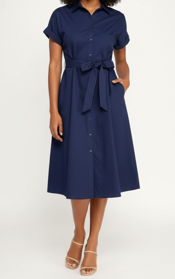 Vestido azul marino con cuello en V: Paquete mayoreo de 3 piezas