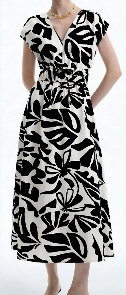 Vestido largo, blanco y negro cuello V: Paquete mayoreo 3 piezas